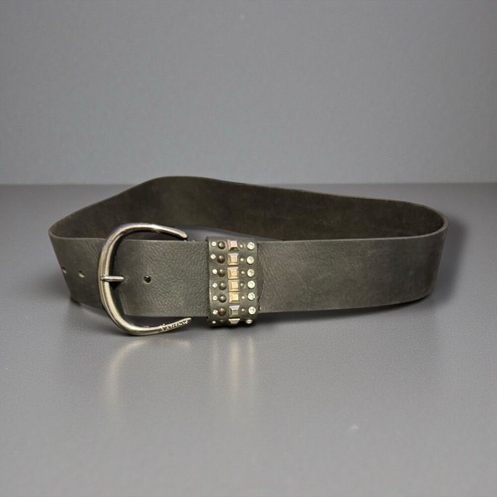 Marciano Women’s Black Studded Leather Belt with Silver Oversized Buckle